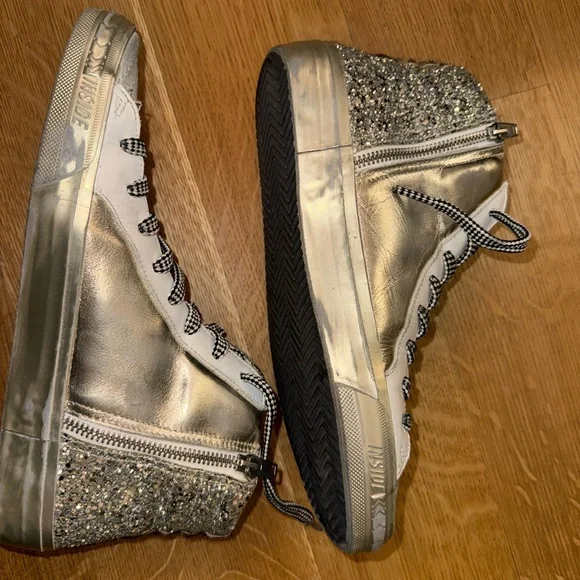 Golden Goose Women's High-Top Sneakers - Gold and Silver Glitter - Picture 5 of 6